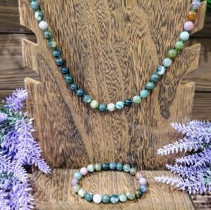 Gemstone necklace and bracelet set